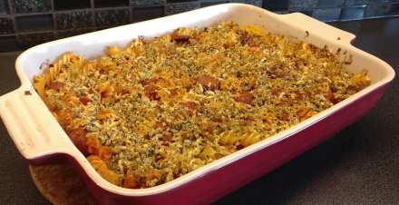 Pastagratäng med chorizo och panko